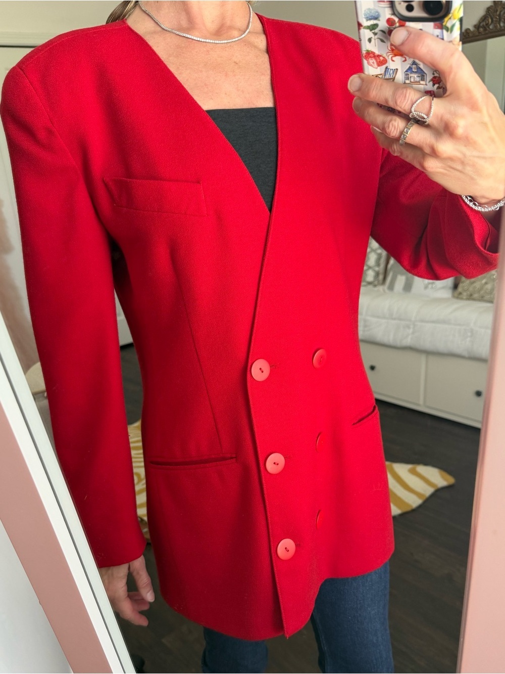 Vintage Christian Dior Red Wool Power Double Breast Blazer USA Paris NY